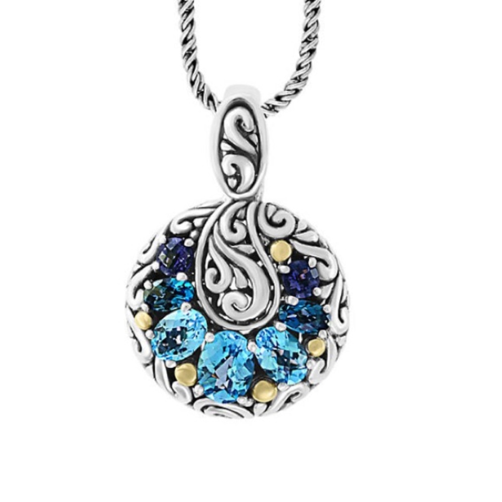 Effy Lolie Topaz London Blue Pendant Necklace In 18K Yellow Gold & Sterling NWOT